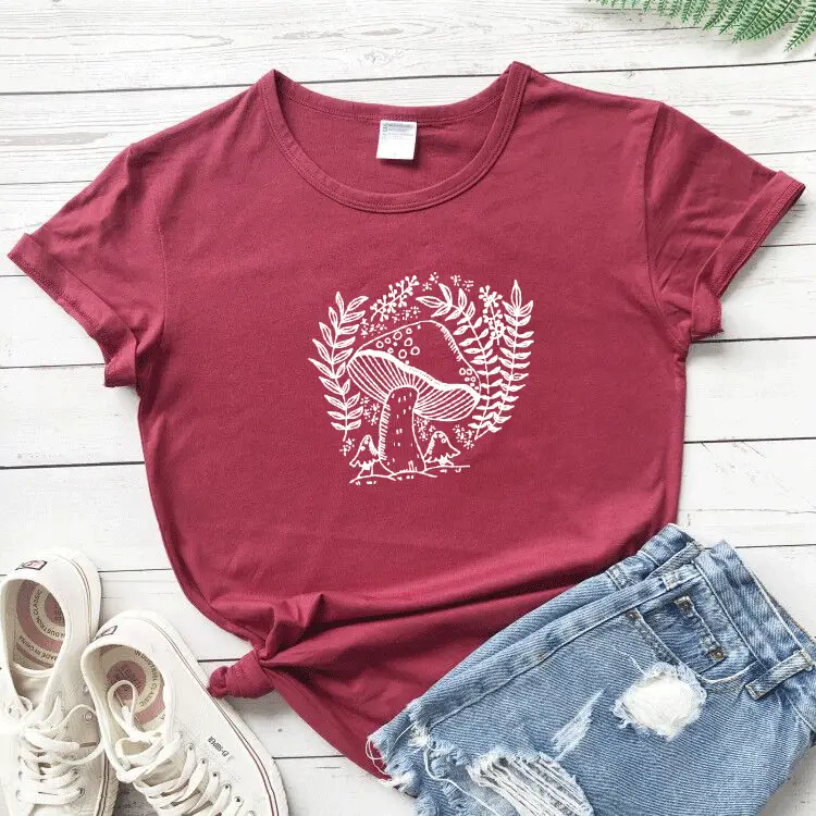 Foreign Trade T-Shirt with Mushroom Flower Design