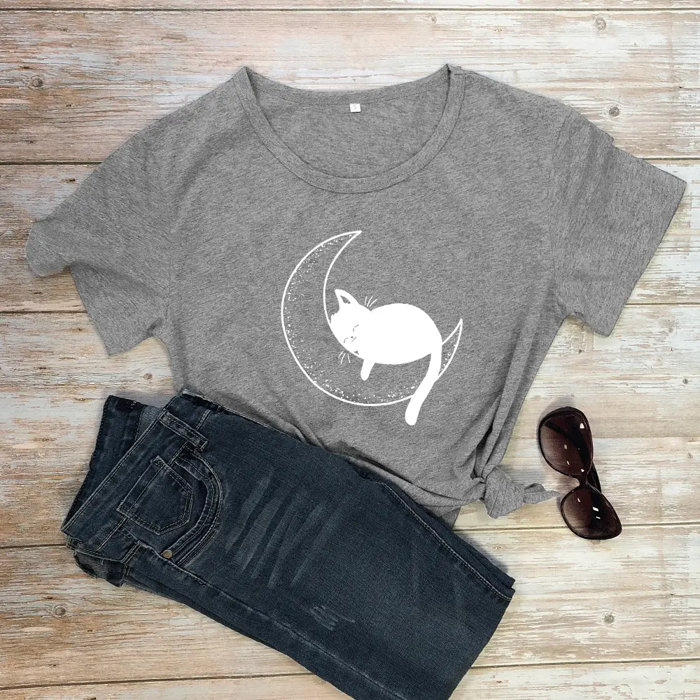 Maroon Cat Mom Moon T-Shirt Short Sleeve - Image 10