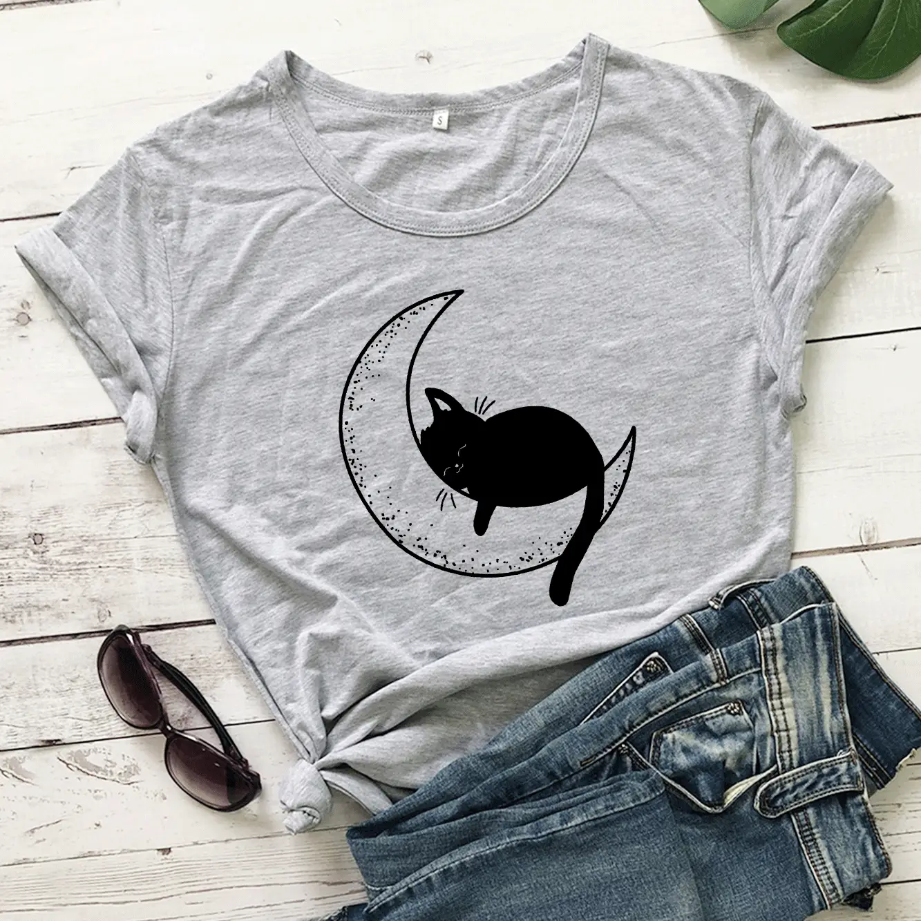 Maroon Cat Mom Moon T-Shirt Short Sleeve - Image 3
