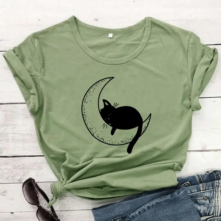 Maroon Cat Mom Moon T-Shirt Short Sleeve - Image 4
