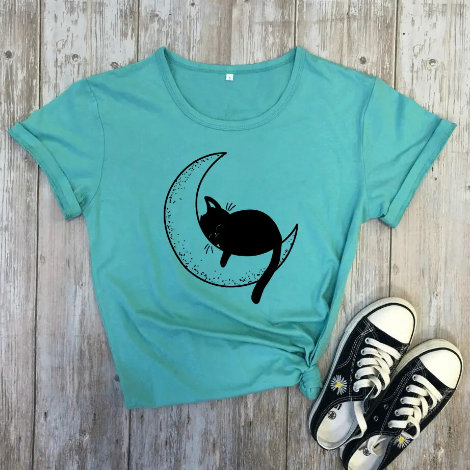 Maroon Cat Mom Moon T-Shirt Short Sleeve - Image 6