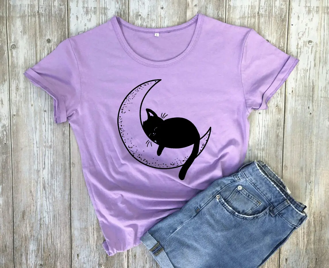 Maroon Cat Mom Moon T-Shirt Short Sleeve - Image 8
