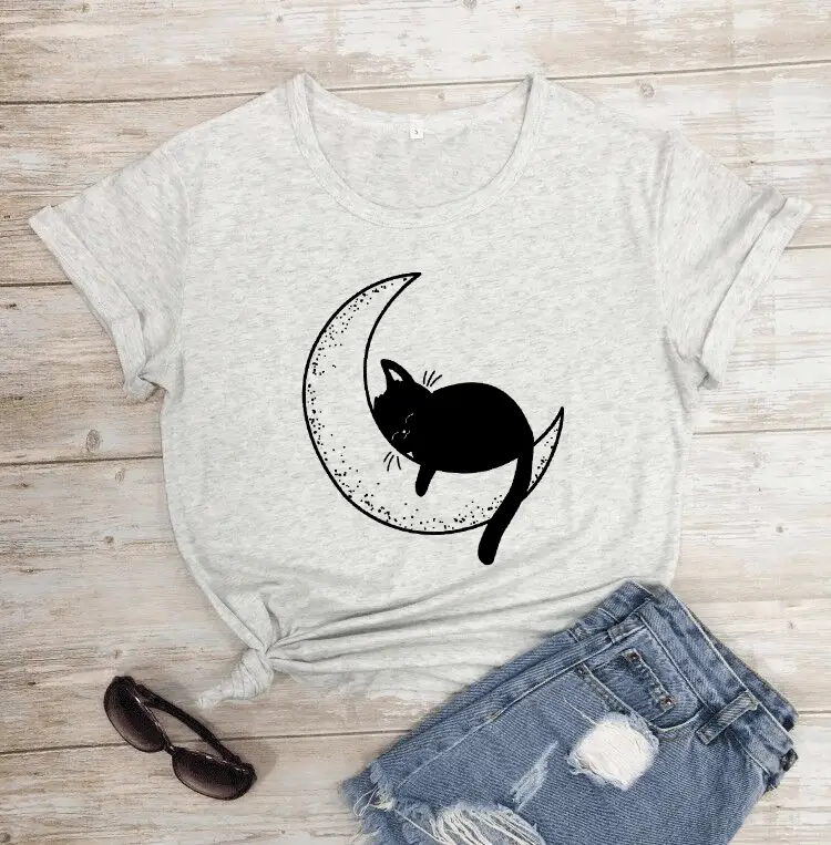 Maroon Cat Mom Moon T-Shirt Short Sleeve - Image 9
