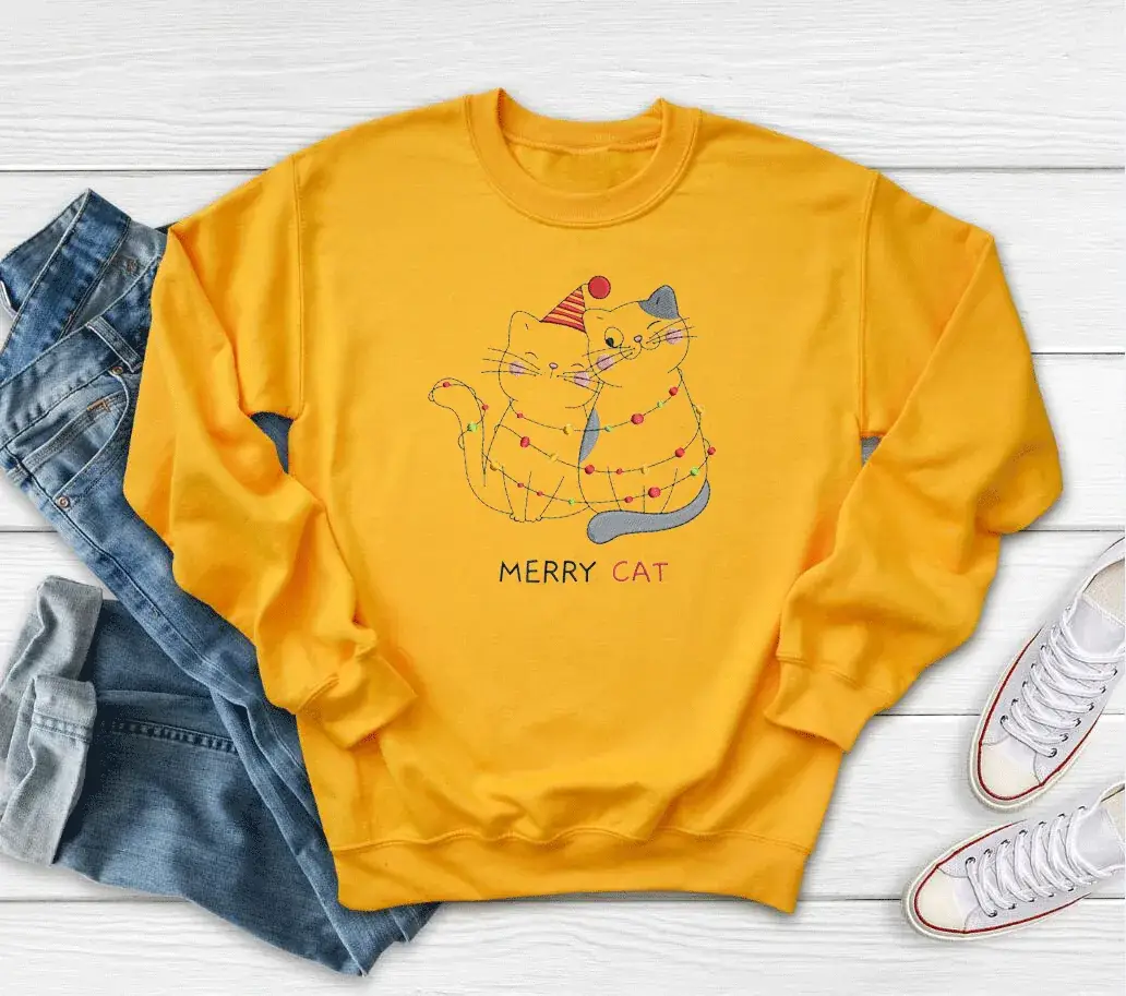 Merry Cat Printed Sweatshirt Red Round Neck - Image 4