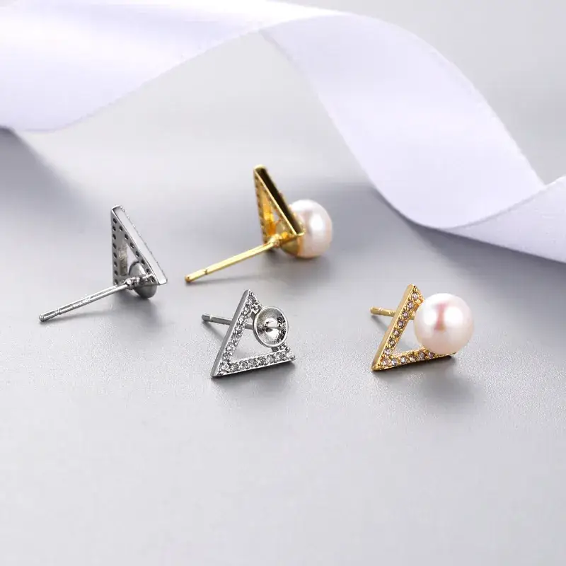 Pearl Earrings Mori Sweet Inlay Triangle Silver - Image 8