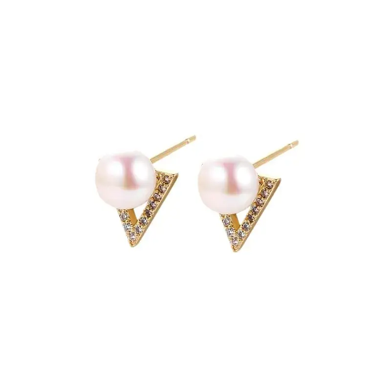 Pearl Earrings Mori Sweet Inlay Triangle Silver - Image 11
