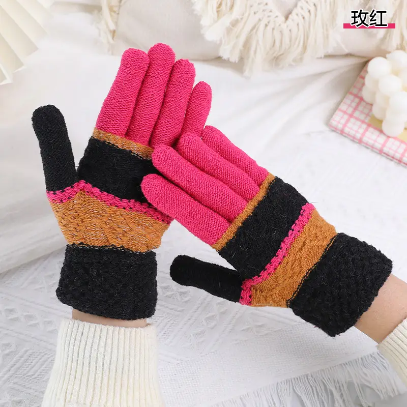Ruiya Men's and Women's Winter Two-Finger Exposed Gloves New Style Office Writing Typing Fingerless Warm Color-Blocking Knitted Gloves