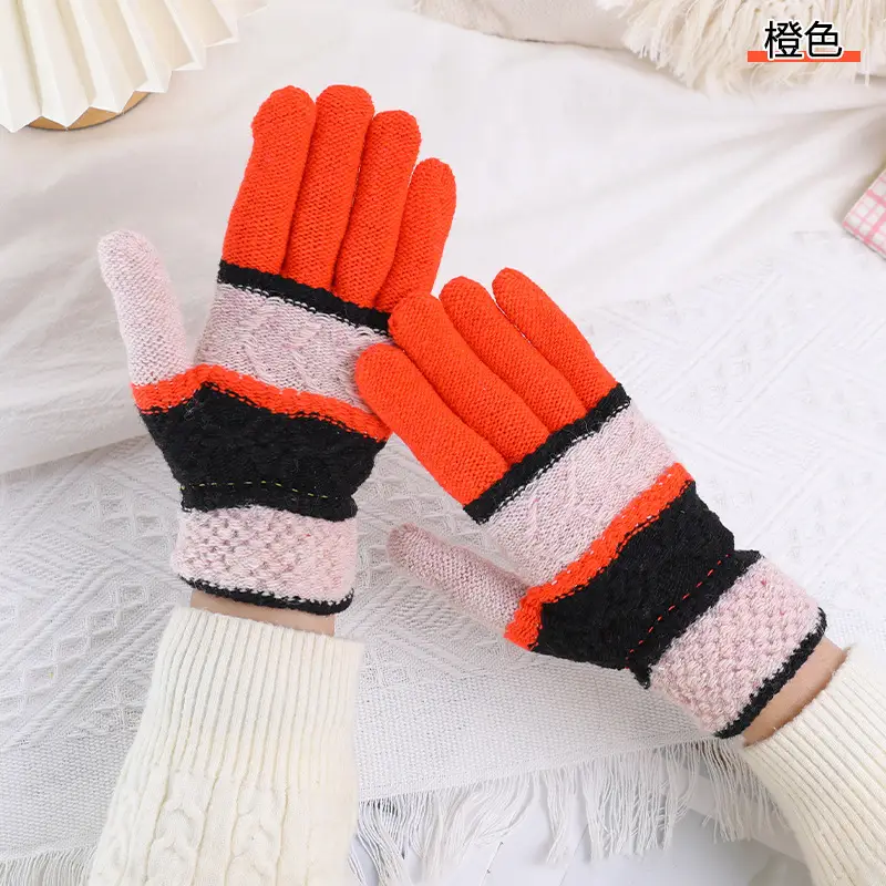 Ruiya Men's and Women's Winter Two-Finger Exposed Gloves New Style Office Writing Typing Fingerless Warm Color-Blocking Knitted Gloves
