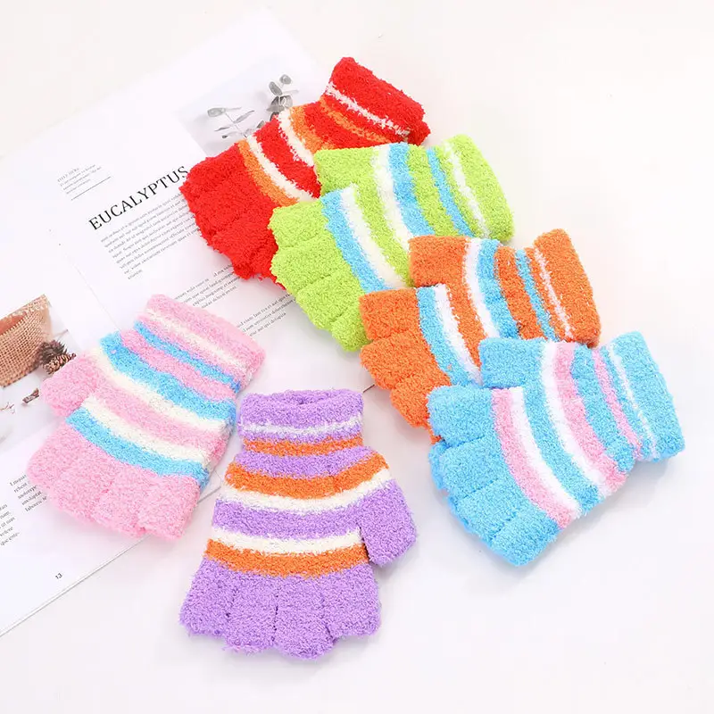 Ruiya Men's and Women's Winter Two-Finger Exposed Gloves New Style Office Writing Typing Fingerless Warm Color-Blocking Knitted Gloves