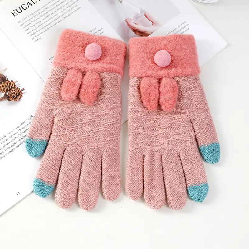 Ruiya Men's and Women's Winter Two-Finger Exposed Gloves New Style Office Writing Typing Fingerless Warm Color-Blocking Knitted Gloves