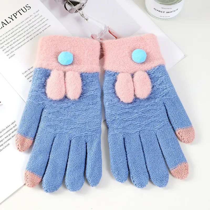 Ruiya Men's and Women's Winter Two-Finger Exposed Gloves New Style Office Writing Typing Fingerless Warm Color-Blocking Knitted Gloves