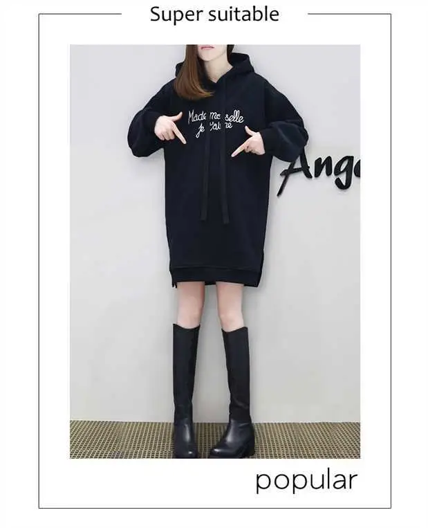 Women Fleece Lined Hoodie Mid Length Embroidered Letter — feature 5