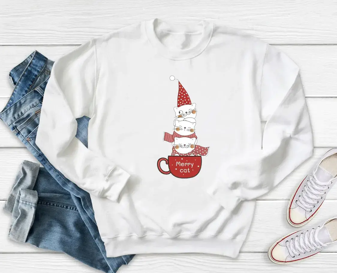 Merry Christmas Snowman Sweatshirt White Round Neck - Image 2