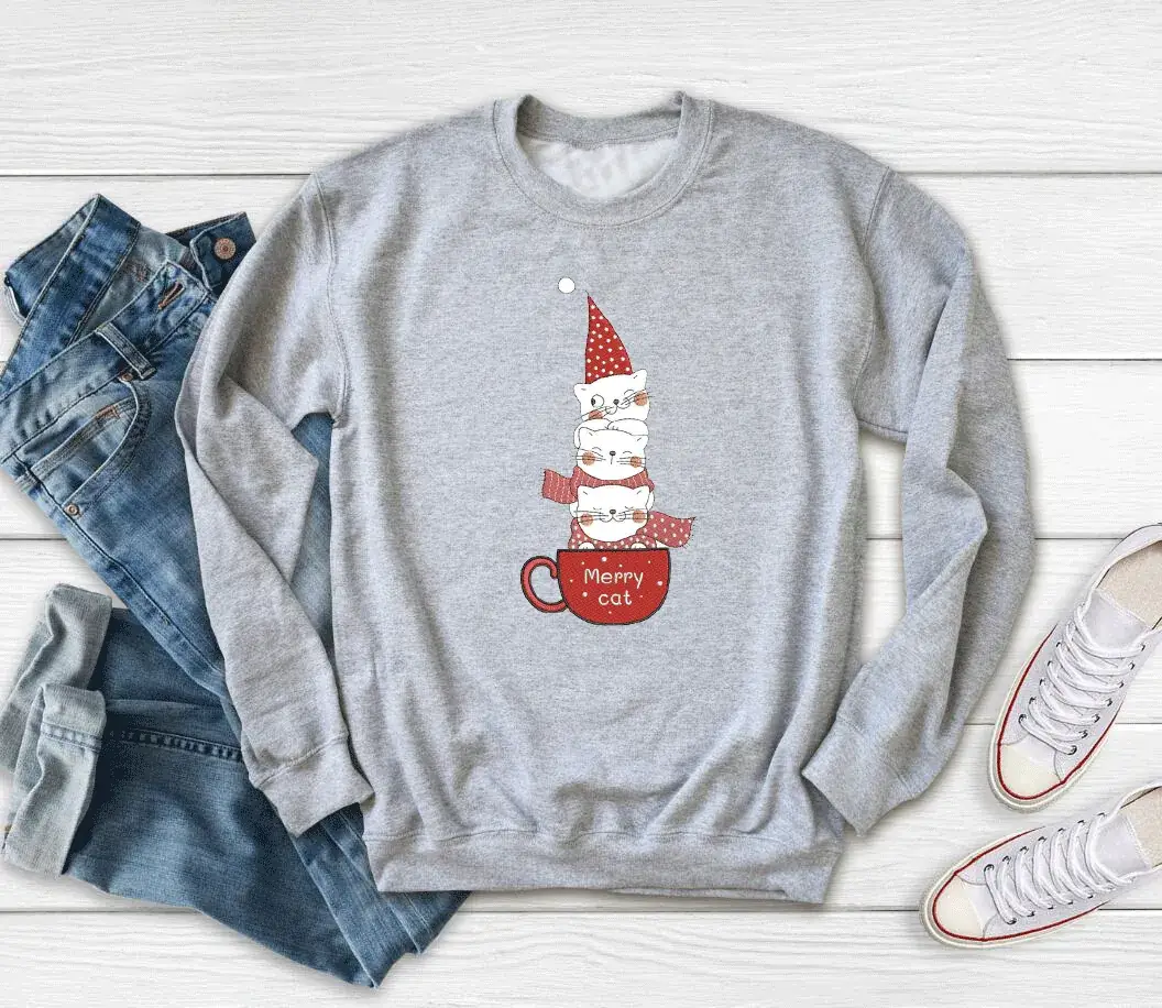 Merry Christmas Snowman Sweatshirt White Round Neck - Image 3