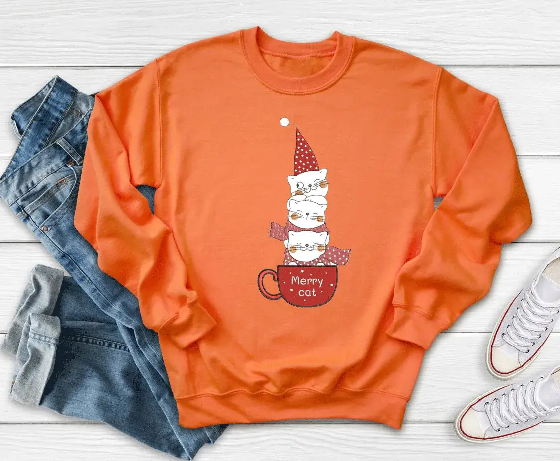 Merry Christmas Snowman Sweatshirt White Round Neck - Image 5