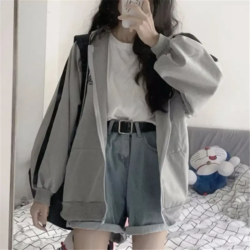 Grey Fleece Hoodie Women Autumn Winter 2020 - Image 4