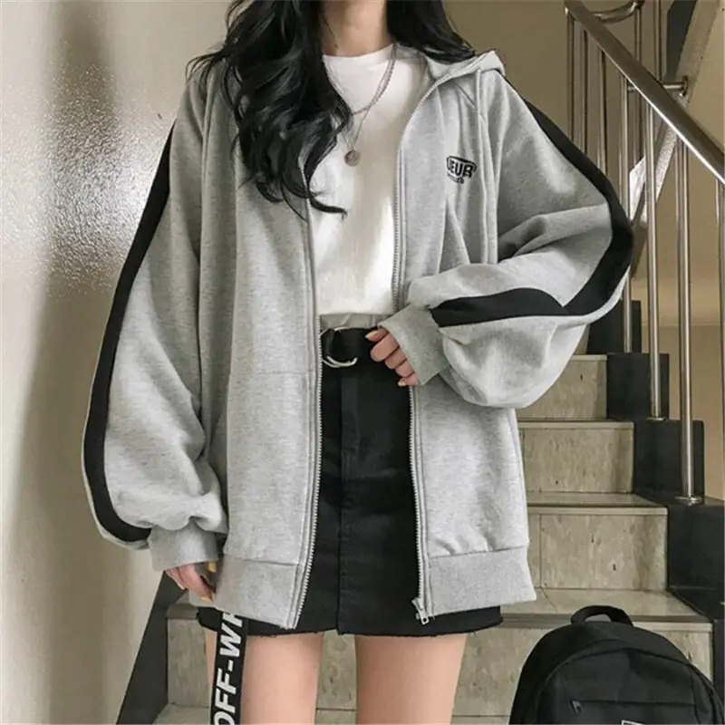 Grey Fleece Hoodie Women Autumn Winter 2020 - Image 5