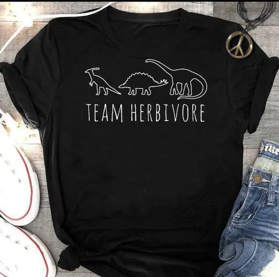 Team Herbivore Dinosaur Graphic T-Shirt Grey Short Sleeve - Image 2