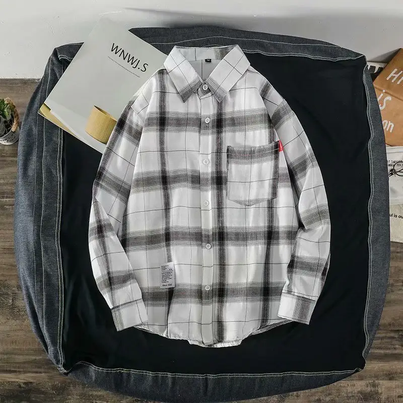 Men Fleece Lined Plaid Shirt Winter Thick Black White - Image 20
