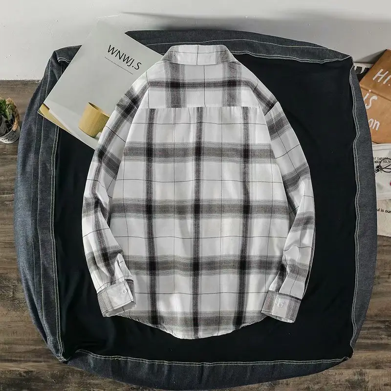 Men Fleece Lined Plaid Shirt Winter Thick Black White - Image 22
