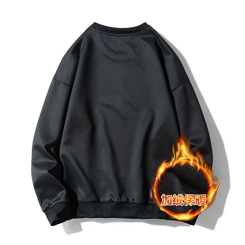 Men Fleece Lined Sweater Grey Round Neck Long Sleeve - Image 4