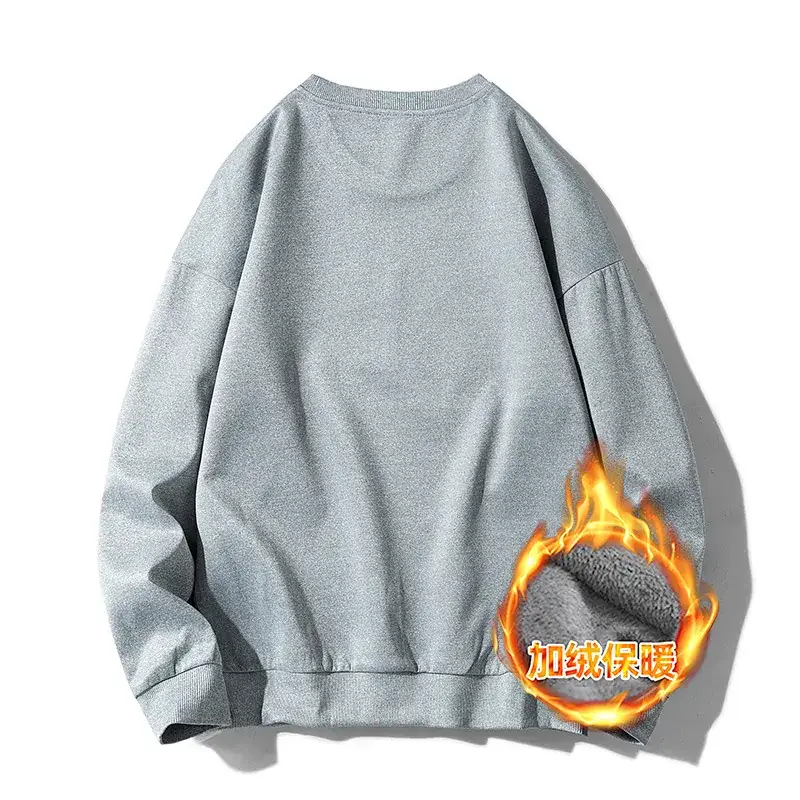Men Fleece Lined Sweater Grey Round Neck Long Sleeve - Image 5