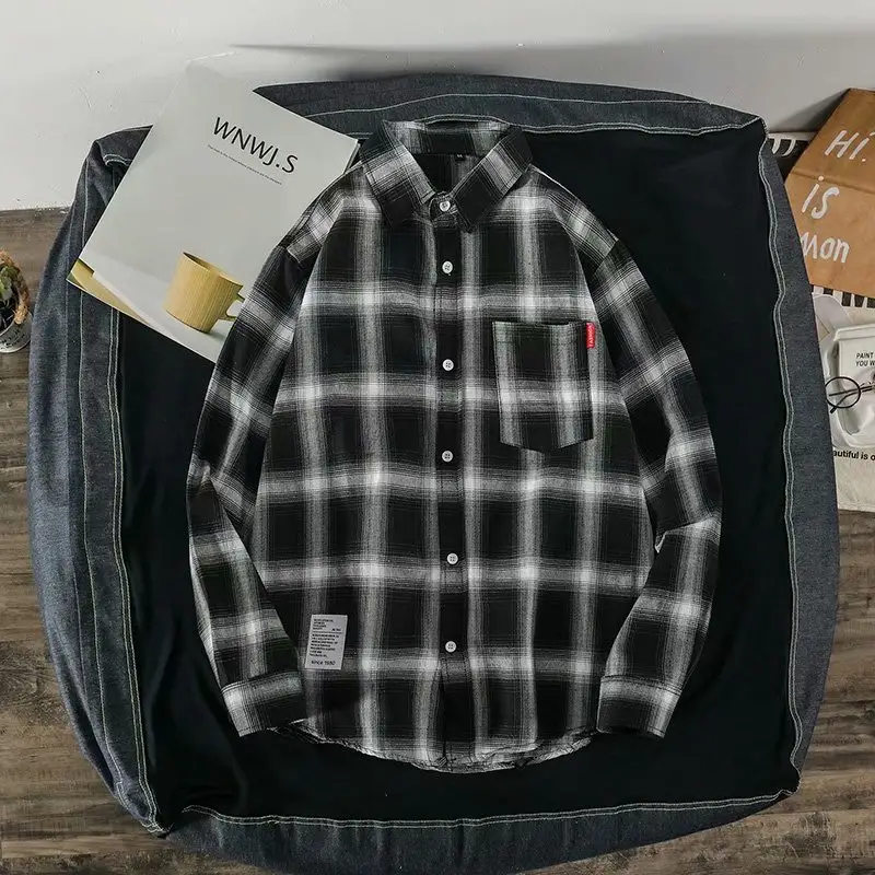 Men's Black Plaid Long Sleeve Hooded Shirt - Image 21