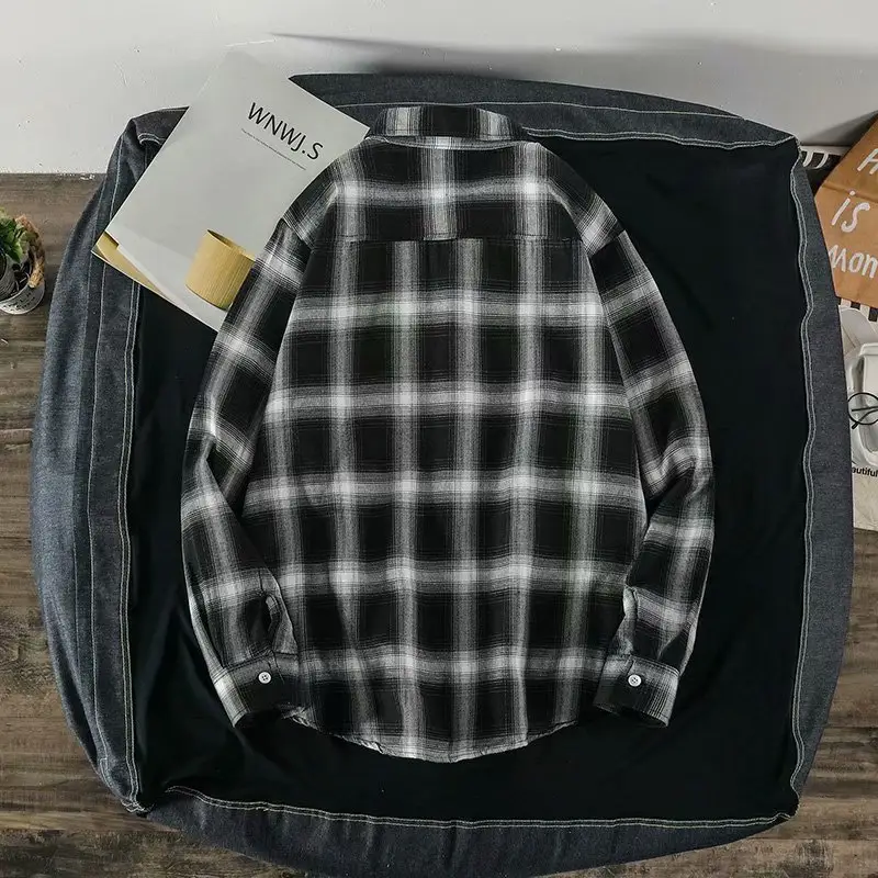 Men's Black Plaid Long Sleeve Hooded Shirt - Image 22