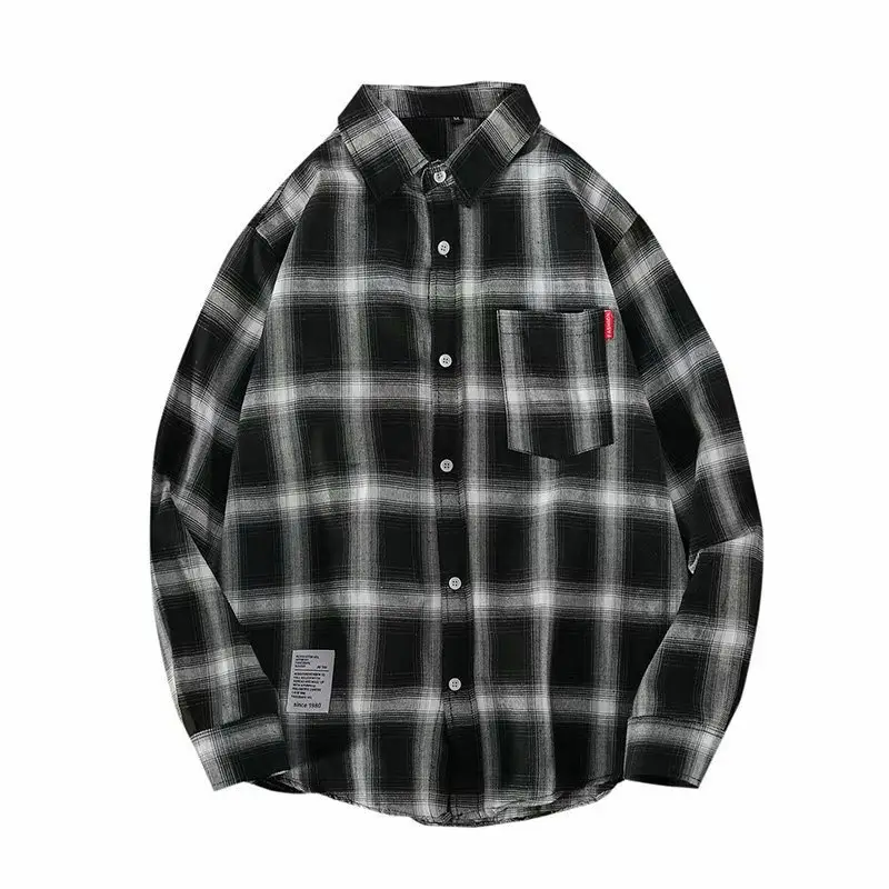 Men's Black Plaid Long Sleeve Hooded Shirt - Image 23