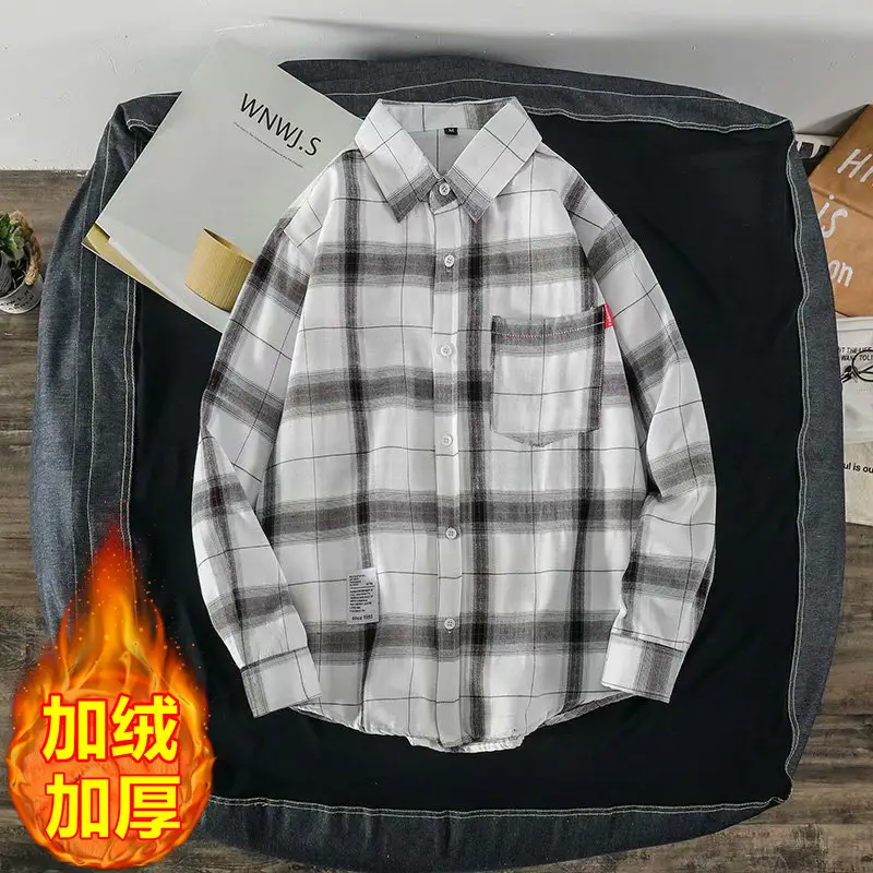 Men's Black Plaid Long Sleeve Hooded Shirt - Image 10