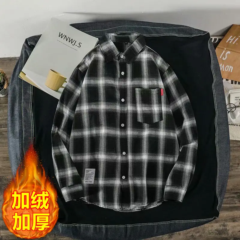 Men's Black Plaid Long Sleeve Hooded Shirt - Image 11