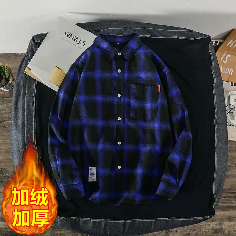 Men's Black Plaid Long Sleeve Hooded Shirt - Image 14