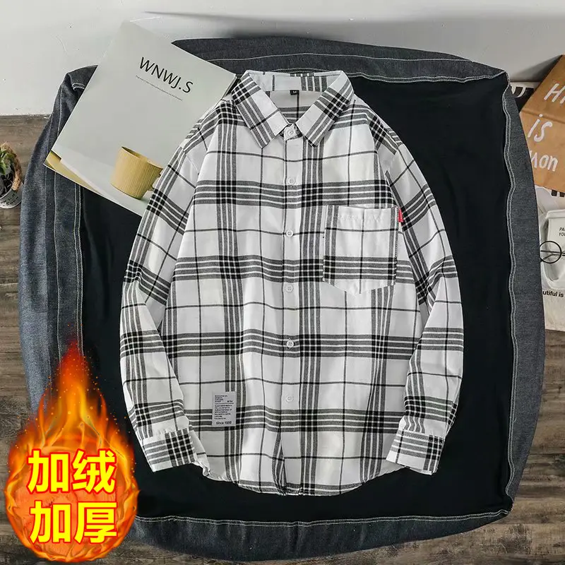 Men's Black Plaid Long Sleeve Hooded Shirt - Image 17