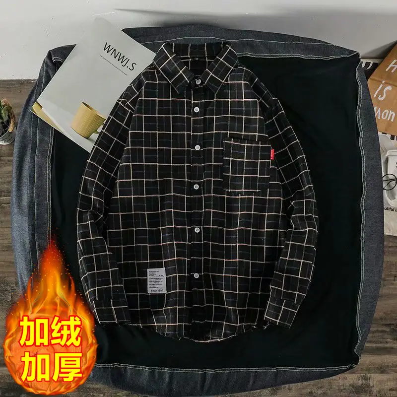 Men's Black Plaid Long Sleeve Hooded Shirt - Image 18
