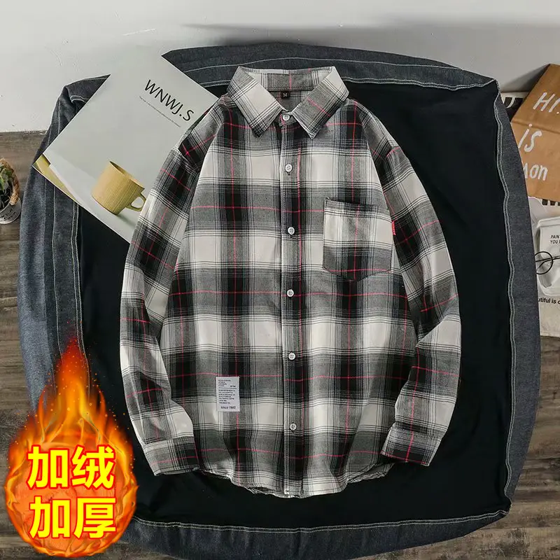 Men's Black Plaid Long Sleeve Hooded Shirt - Image 3