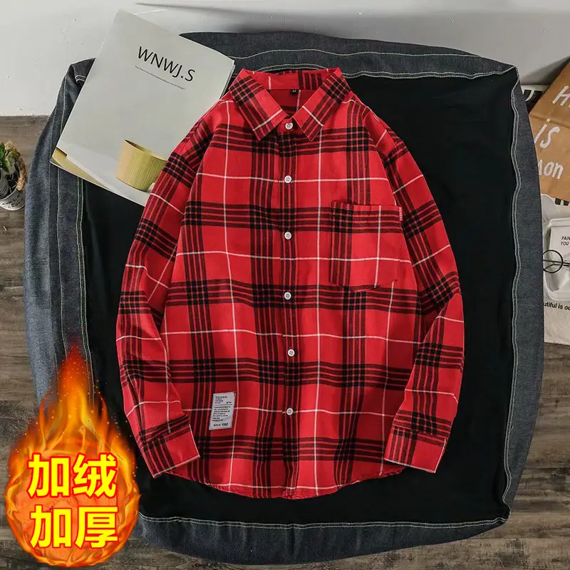 Men's Black Plaid Long Sleeve Hooded Shirt - Image 8