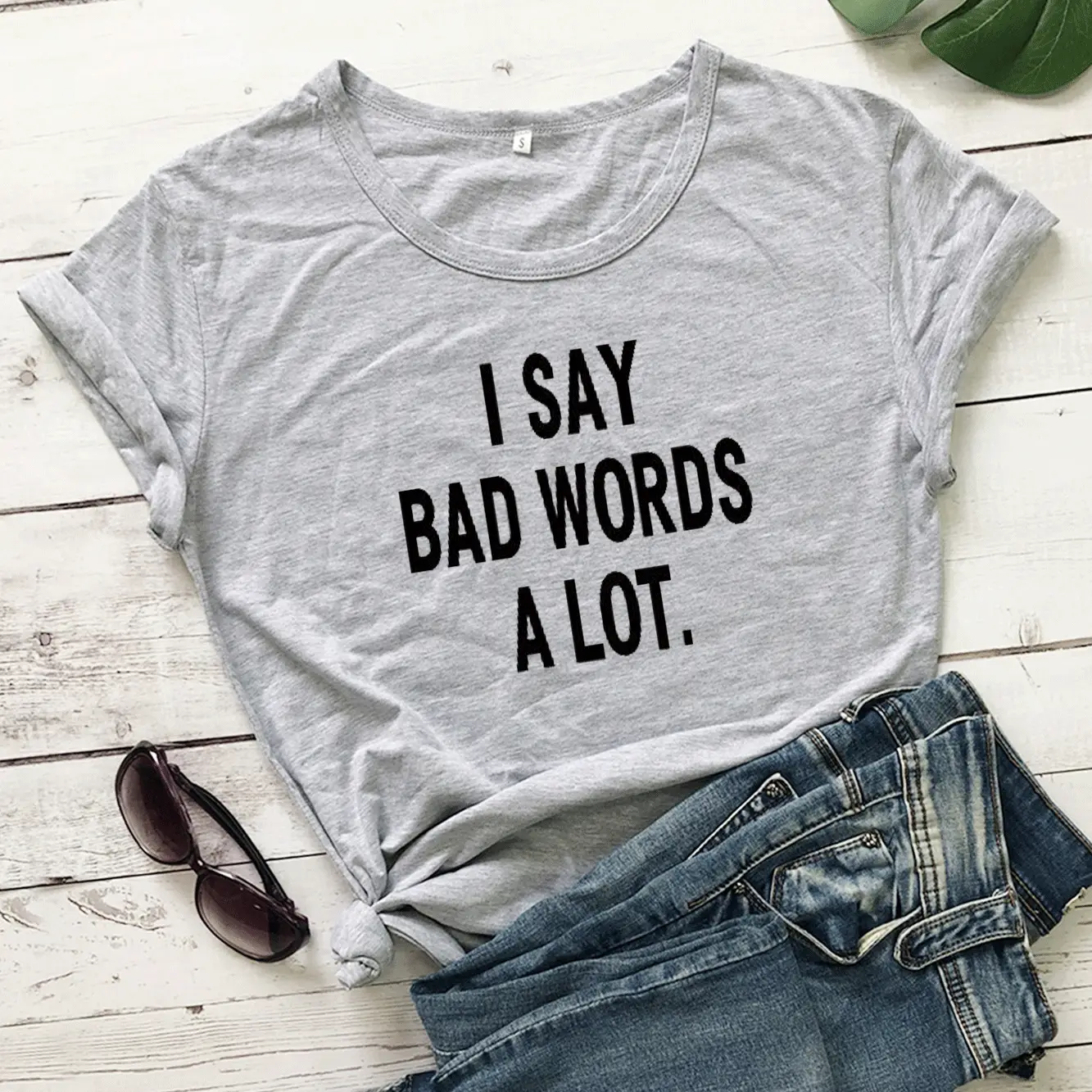 Green Printed T-Shirt "I Say Bad Words A Lot" - Image 3