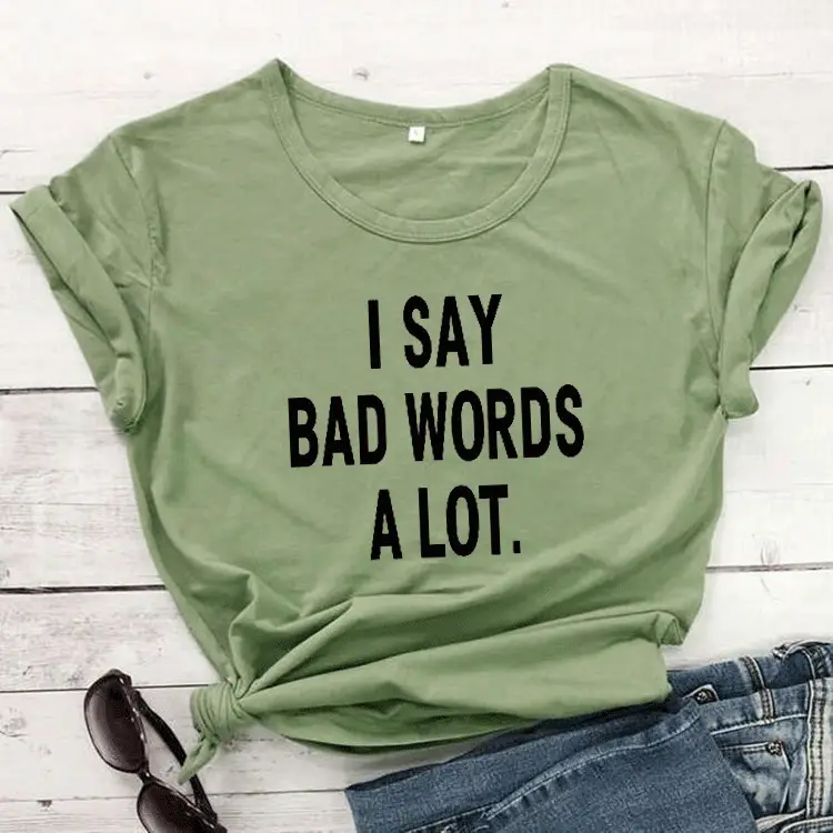 Green Printed T-Shirt "I Say Bad Words A Lot" - Image 4