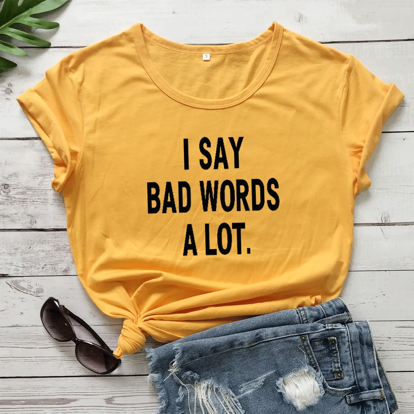 Green Printed T-Shirt "I Say Bad Words A Lot" - Image 5
