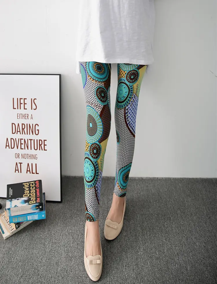 Women Thin Leggings Black Circle Polka Dot Brushed Silk Stretch - Image 6