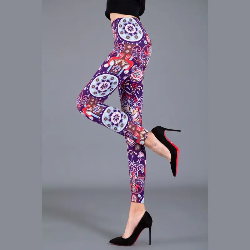 Women Thin Leggings Black Circle Polka Dot Brushed Silk Stretch - Image 4