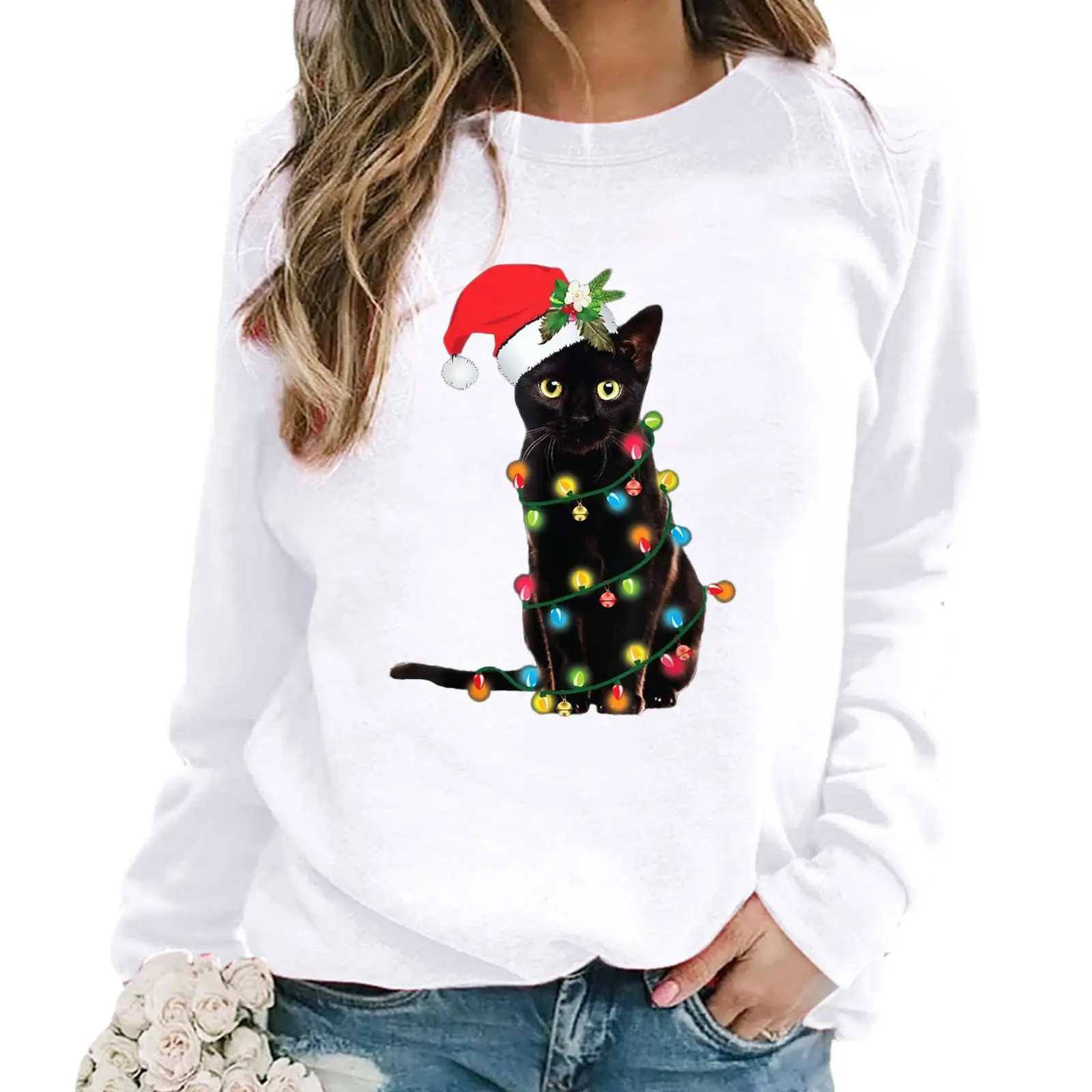 Women Christmas Printed Hoodie Pink Long Sleeve - Image 15