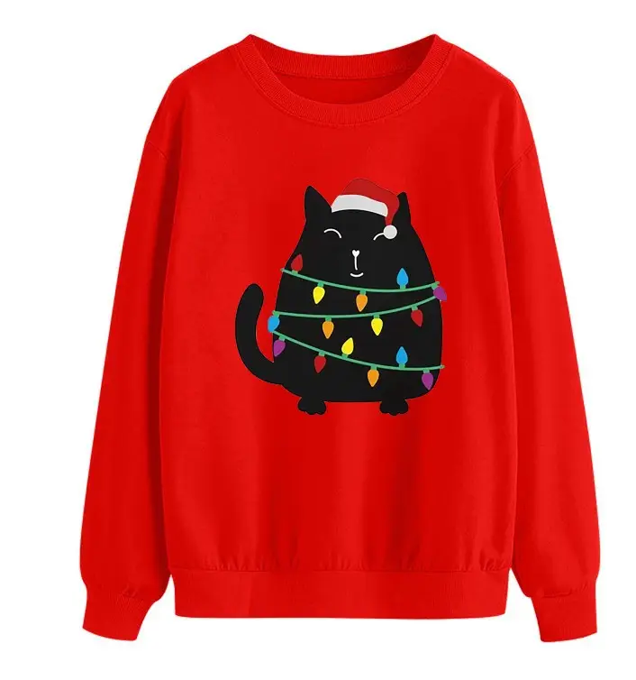 Women Christmas Printed Hoodie Pink Long Sleeve - Image 10