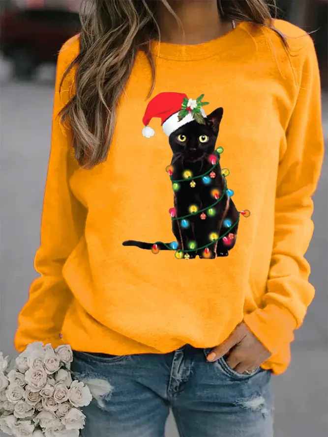 Women Christmas Printed Hoodie Pink Long Sleeve - Image 4