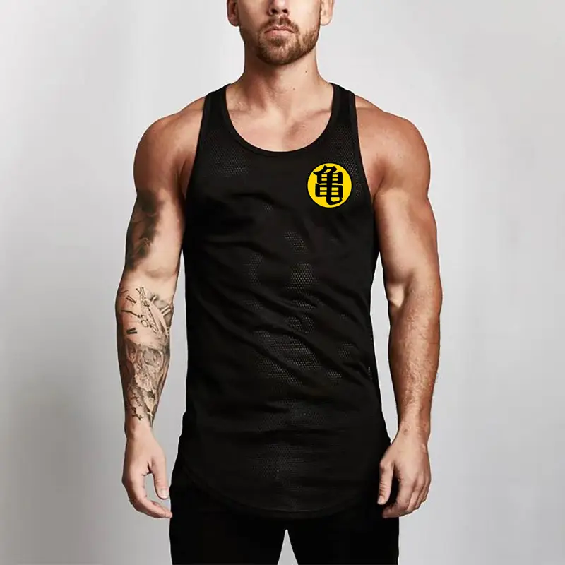 Men's Black Sleeveless Gym Vest with Logo