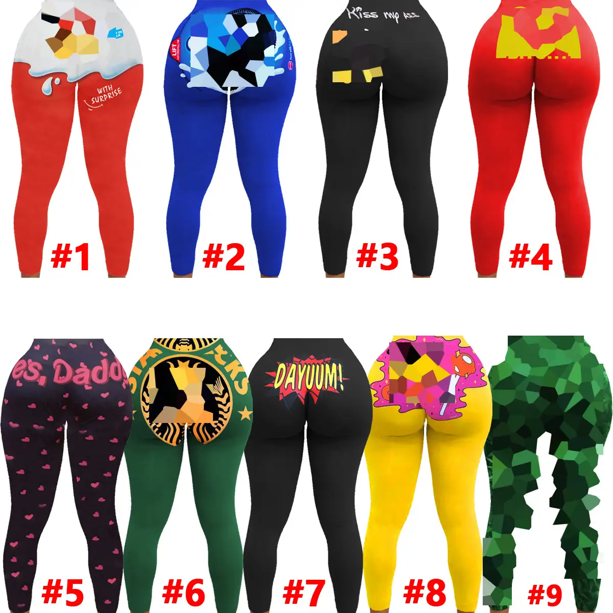 Black Printed Tight Yoga Pants for Women