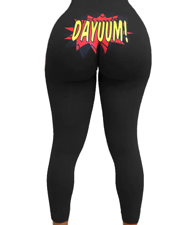 Black Printed Tight Yoga Pants for Women