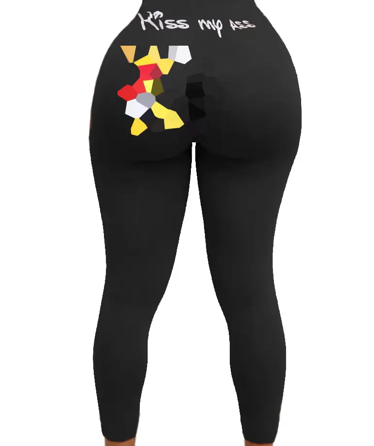 Black Printed Tight Yoga Pants for Women
