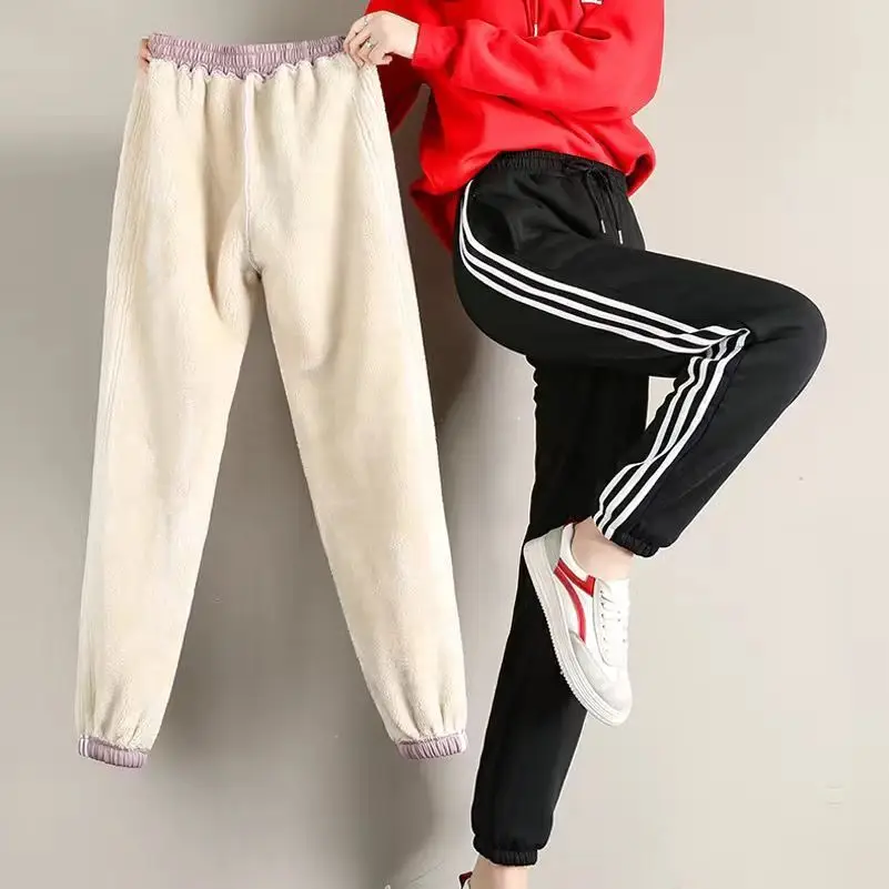 Women's Pink Fleece Warm Wide Leg Pants - Image 7