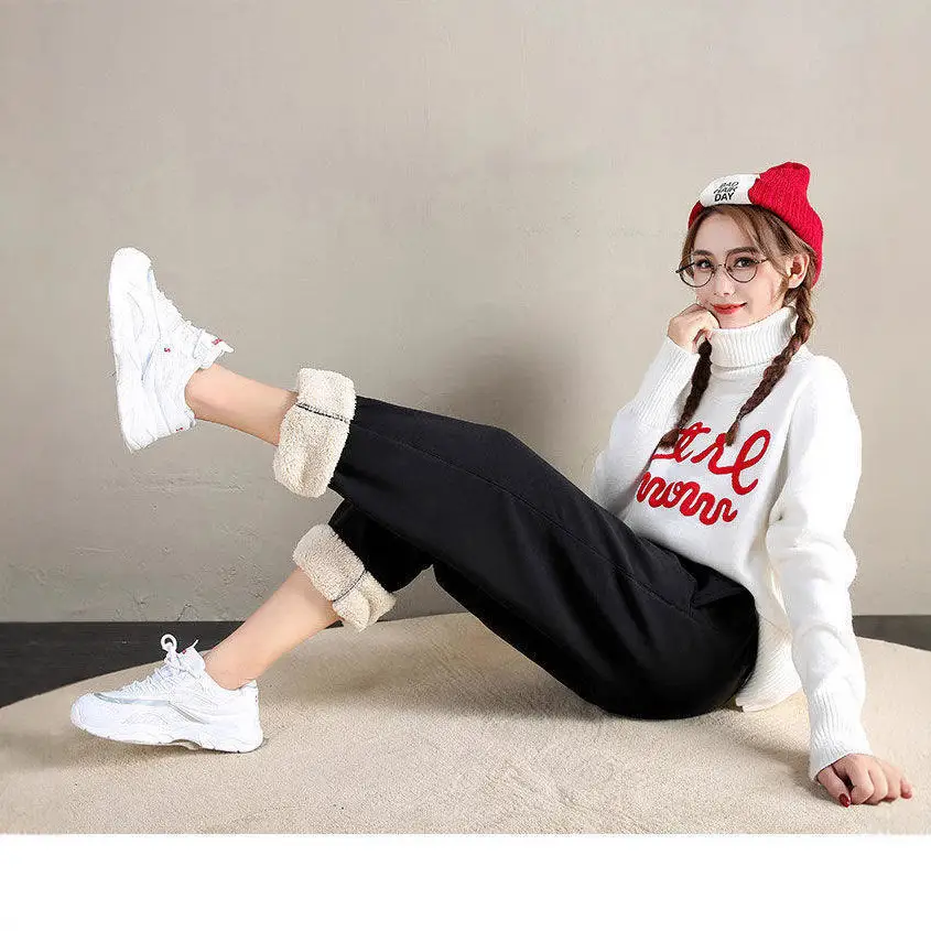 Women's Pink Fleece Warm Wide Leg Pants - Image 10
